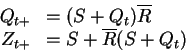 \begin{displaymath}\begin{array}{rl}
Q_{t+} &= (S + Q_t) \overline{R} \\
Z_{t+} & = S + \overline{R}(S + Q_t)
\end{array}\end{displaymath}