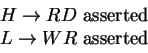 \begin{displaymath}\begin{array}{l}
H \to RD \ {\rm asserted} \\
L \to WR \ {\rm asserted}
\end{array}\end{displaymath}