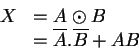 \begin{displaymath}\begin{array}{rl}
X & = A \odot B \\
& = \overline{A} . \overline{B} + A B
\end{array}\end{displaymath}